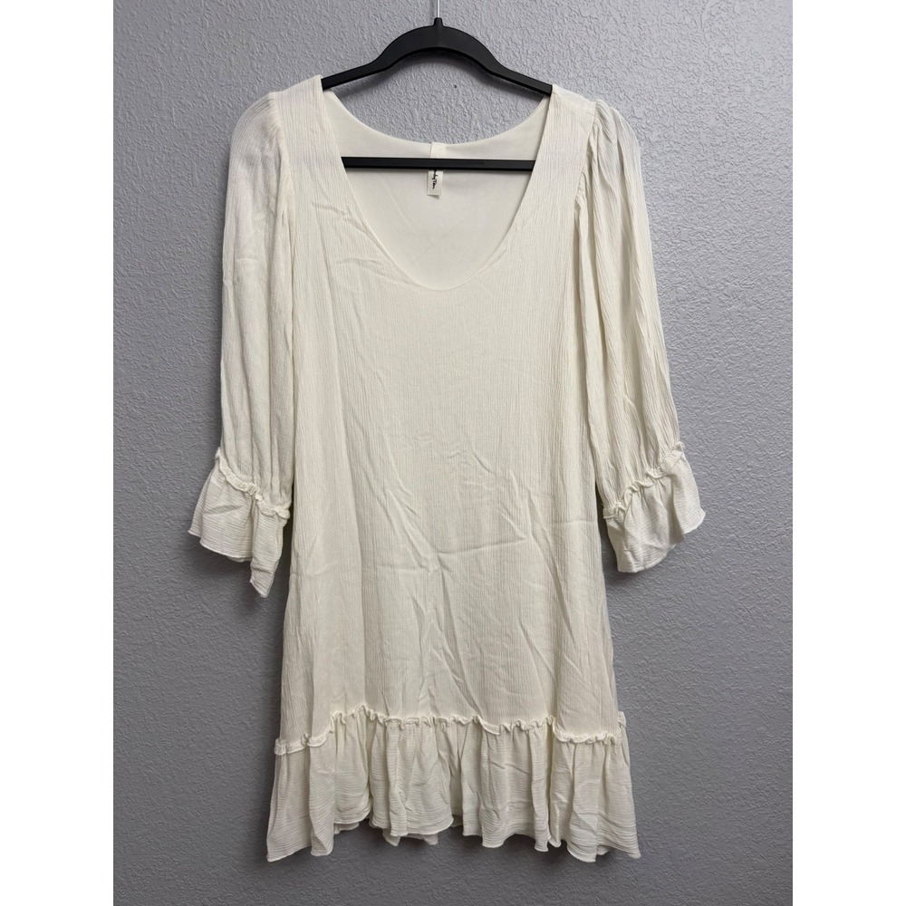 Twenty Ten Ivory Rayon Ruffle Hem Mini Dress Cream Scoop Neck Small OR-547RG